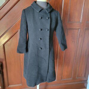 Vintage Junior Petites Black Textured Double-Breasted Coat With 3/4 Sleeves & St